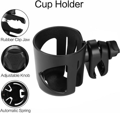 Accmor Universal Cup Holder, Stroller Cup Holder with Phone Holder, 360° Rotatable Large Caliber Designed Bottle Holder for Stroller, Bike, Wheelchair, Walker, Scooter