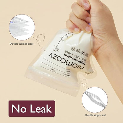 Momcozy Breastmilk Storage Bag, 8Oz, Temp-Sensing Color Change, 200 Count Milk Storage Bags Breastmilk with Pour Spout, Milk Bag with Self Standing for Breastfeeding, No Leak Presterilized for Freezer
