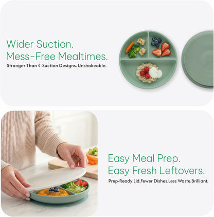 Remonda 23-Piece BPA-Free Silicone Baby Feeding Set | Extra Large Suction Plates, Toddler Bowls, Self Feeding Spoons, and More | Dishwasher Safe| Baby Led Weaning Supplies (Green）01