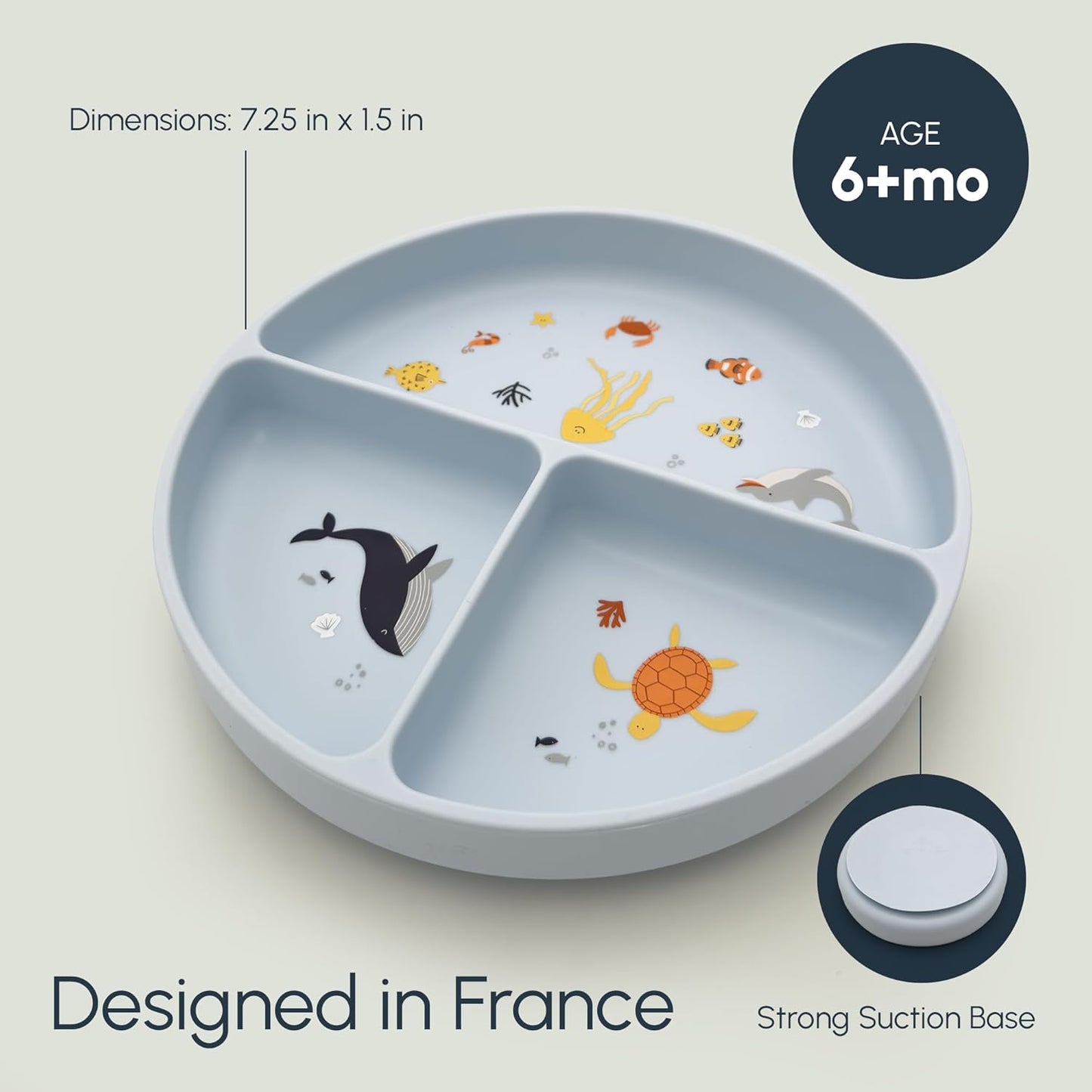 Silicone Suction Plates with Dividers - Grip Plates for Babies 6-12 Months and Toddlers 1-3, Toddler and Baby Dishes, Baby Led Weaning Essentials, Dishwasher Safe (Beige - Dogs and Cats)
