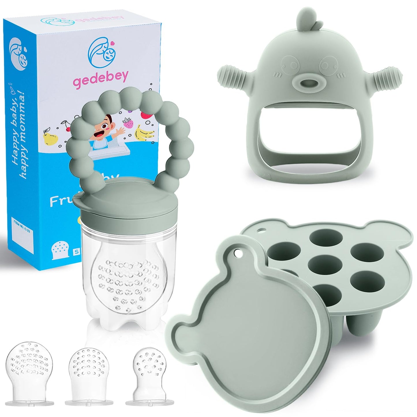 3-in-1 Baby Food & Fruit Feeder Set – Breastmilk Popsicle Mold with Freezer Tray, Teething Relief Toy, BPA Free Infant Silicone Feeding Combo, 3 Bonus Sizes (S/M/L) Sacs (Olive Green)