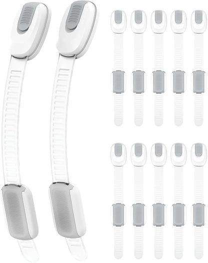 12 Packs Cabinet Locks Baby Proofing, Child Proof Cabinet Locks with 3M Adhesive, No-Drill Child Safety Cabinet Lock, Flexible for Drawer, Door, Fridge, Trashcan, Toilet Seat, Pantry