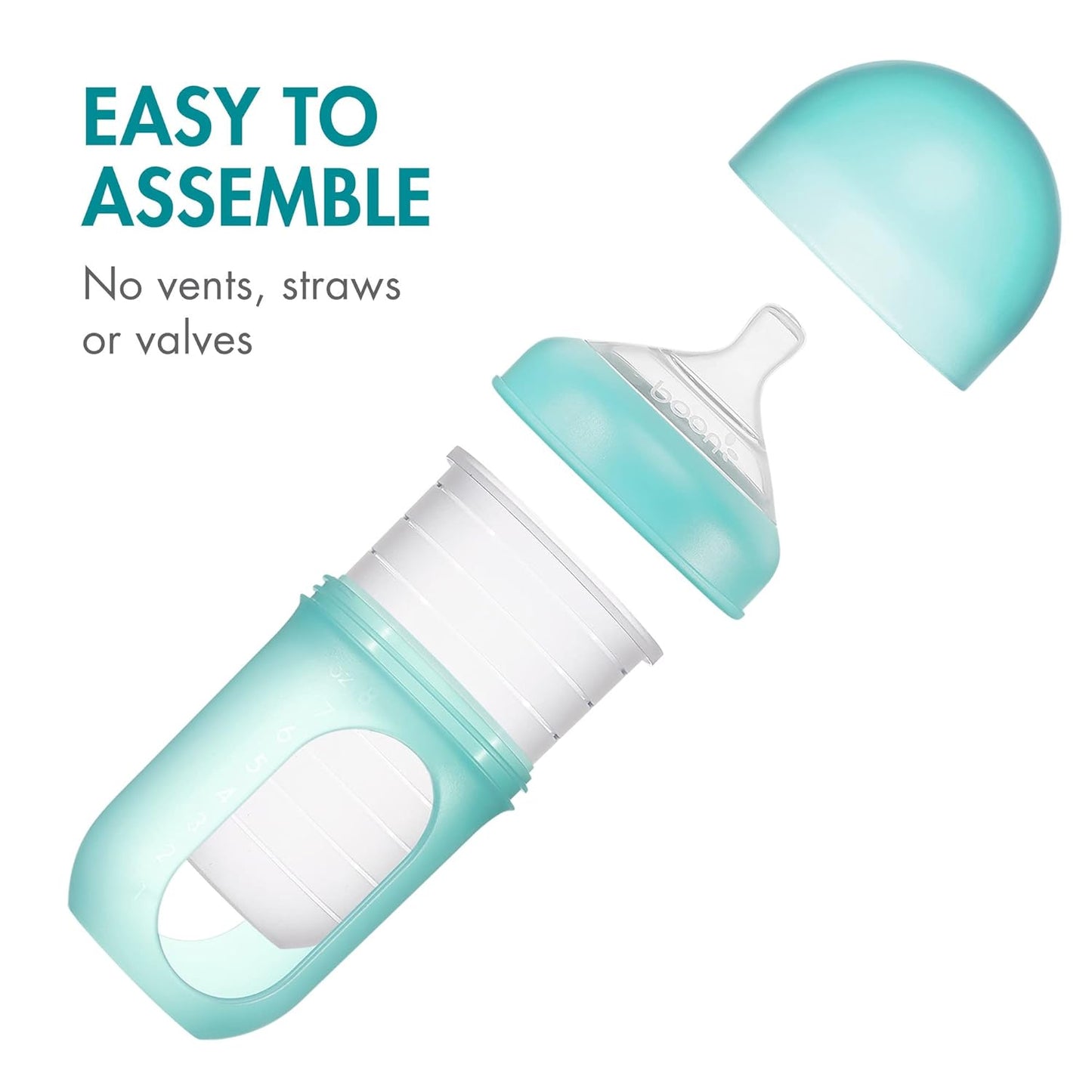 Boon Nursh Reusable Silicone Pouch Baby Bottles - Medium Flow Nipple - Silicone Baby Bottle Pouch and Nipple - Baby Feeding Essentials - Gray - 3-6 Months - 3 Count - 8 Ounce