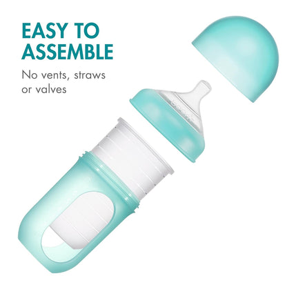 Boon Nursh Reusable Silicone Pouch Baby Bottles - Medium Flow Nipple - Silicone Baby Bottle Pouch and Nipple - Baby Feeding Essentials - Gray - 3-6 Months - 3 Count - 8 Ounce