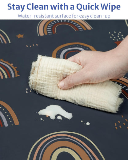 Blissful Diary Baby Splat Mat for Under High Chair, 50.4 x 50.4 Inch Wipeable Splash Mat, Waterproof and Washable, Anti-Slip Floor Protector, Retro Rainbow
