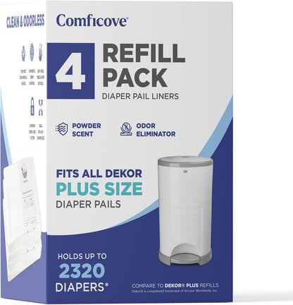 COMFICOVE Refills Compatible with DEKOR PLUS Diaper Pails | 4 Pack | Extra Thick Diaper Pail Refill Liners | Fresh Scent | Easy to Replace and Dispose of Diaper Bag | Odorless Baby Diapers Disposal