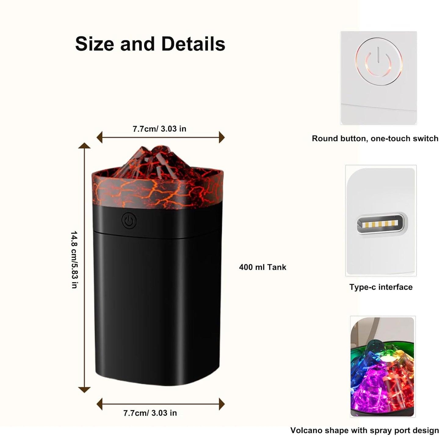 Portable Mini Cool Mist Humidifier, 400ml Ultrasonic Humidifier with 7 Color Night Lights, 2 Mist Modes, 10-20 Hours Runtime, Ultra-Quiet for Bedroom, Nursery, Office, Car, USB Powered (White)