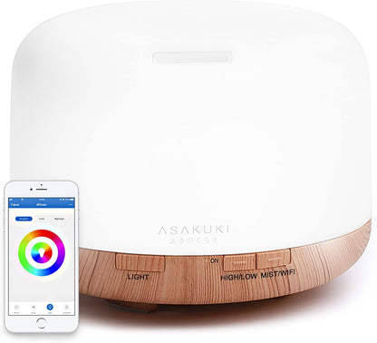 ASAKUKI Essential Oil Diffuser for Home, 500ML Aromatherapy Diffuser Humidifier with Remote Control, 7 Color LED Lights, Quiet Cool Mist Diffuser for Bedroom, Office, Gift for Mom (Yellow)