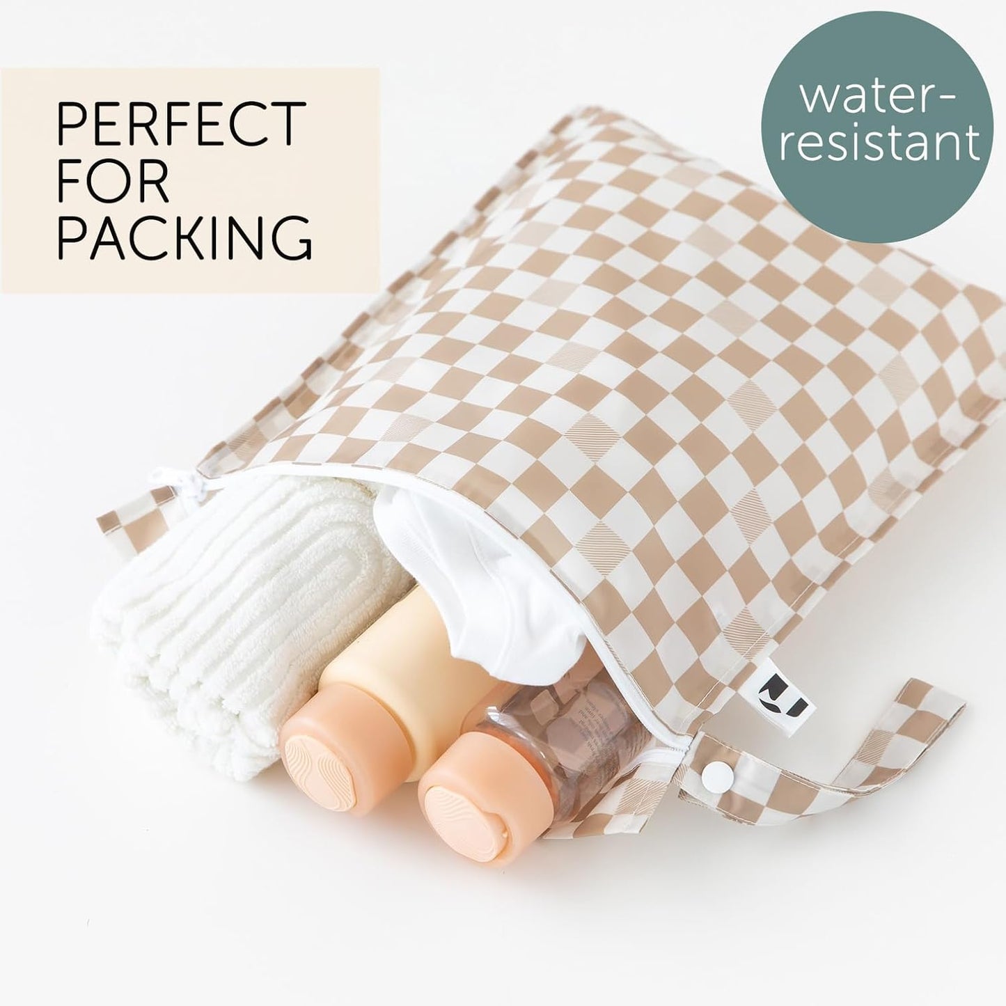 Bumkins Roamio Waterproof Wet Bag for Baby, Travel, Swim Suit, Cloth Diapers, Pump Parts, Pool, Beach, Gym Clothes, Toiletry, Hook to Stroller, Daycare, Zip Reusable Wetdry Packing Pouch, Multi Check - Colors B