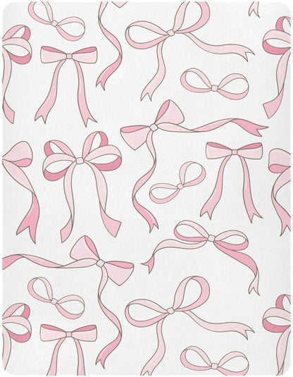 Fitted Crib Sheets Pink Checkered and Bows Stretchy Portable Playard Sheets for Baby Toddler, Breathable Soft Mini Crib Mattress 39 x 27 in for Boys and Girls