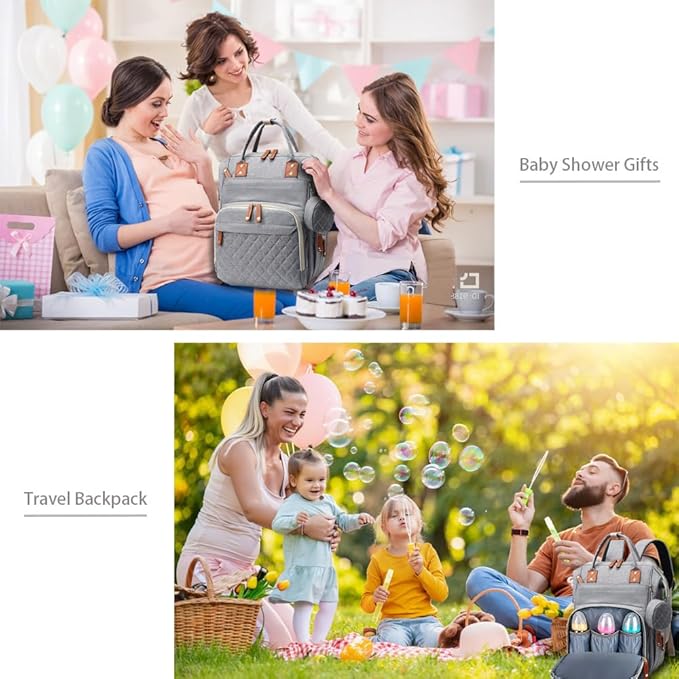 SHITIESHOU Diaper Bag Backpack Baby Bag, Baby Girl Boy Diaper Bag for Dad Mom with Pad, 16 Pockets, Pacifier Case, Large Diaper Bags Unisex for Travel (Grey)