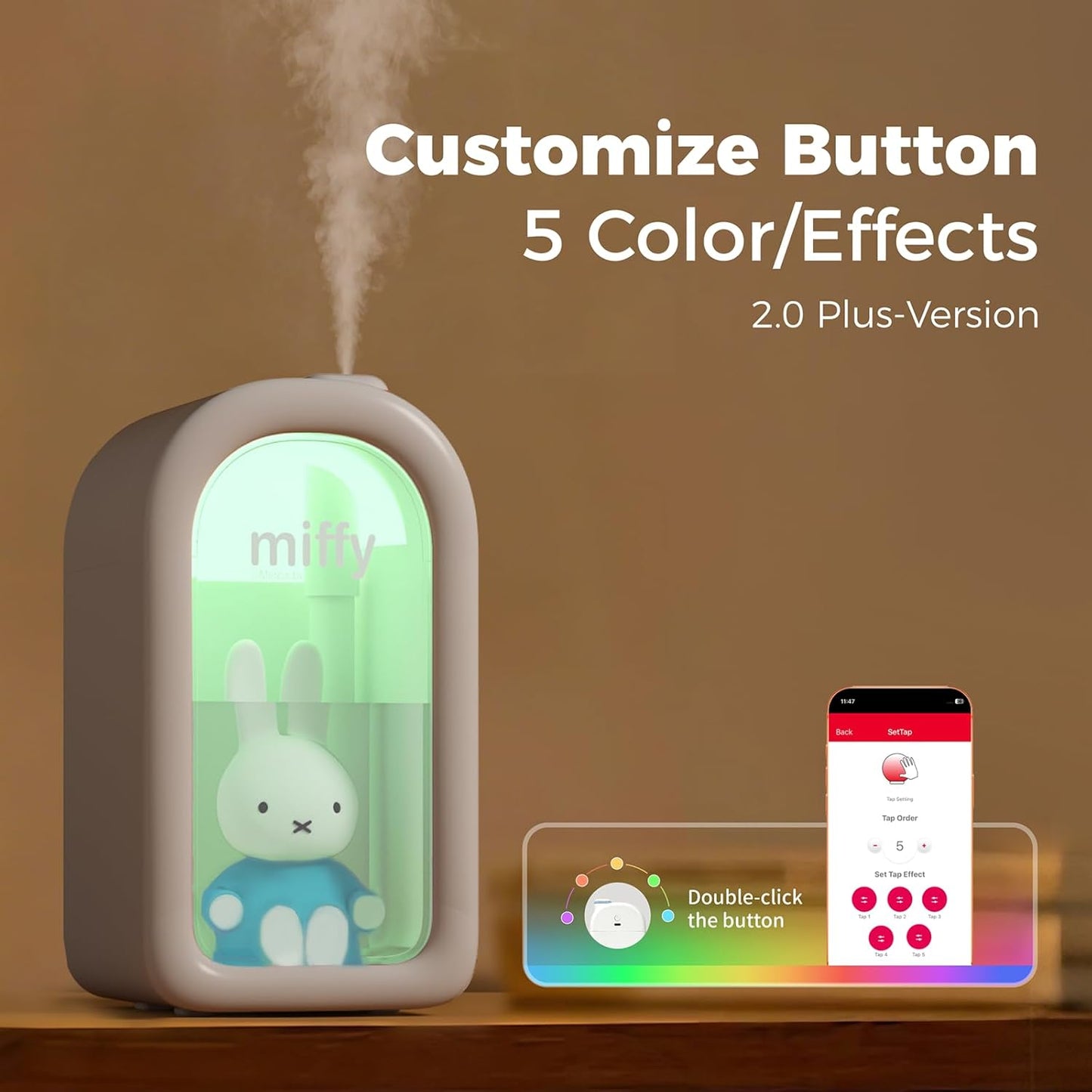 Mipow X Miffy Cool Mist Humidifier - Ultrasonic Quiet, Mini Cute Humidifier with Night Light, 380ml Humidifiers for Bedroom/Babies Nursery/Office