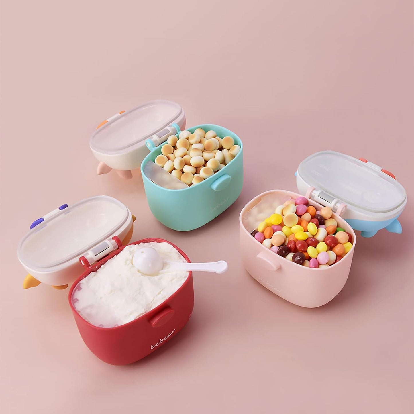 Bebamour Baby Formula Dispenser, BPA Free Portable Milk Powder and Candy Fruit Snack Storage Container with Scoop and Leveller for Travel, 450 ML, Green Cow