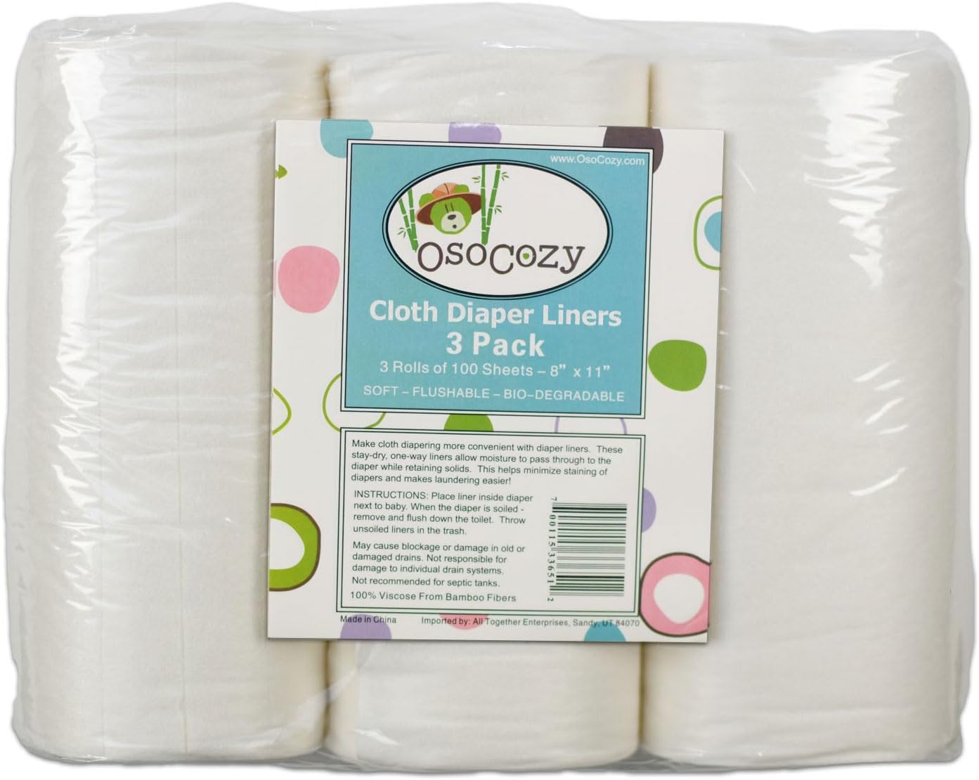 OsoCozy Flushable Diaper Liners 3 Pack - Makes Cloth Diapering Laundering Easier - Super Soft and Gentle on Baby’s Skin -100 Sheets per roll -3 Rolls.