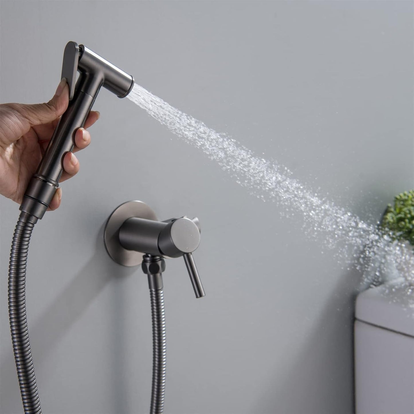 Bidet Sprayer for Toilet, Wall Mounted Hot and Cold Bidet Faucet, Handheld Cloth Diaper Sprayer Kit,Chrome(Gunmetal Gray)