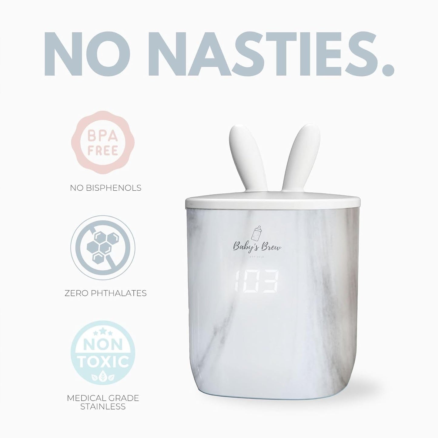 Baby's Brew Portable Bottle Warmer with Adapter Set – Cordless Baby Bottle Warmer for Breastmilk & Formula, Rechargeable, Leak-Proof, Travel-Friendly Milk Warmer, Marble