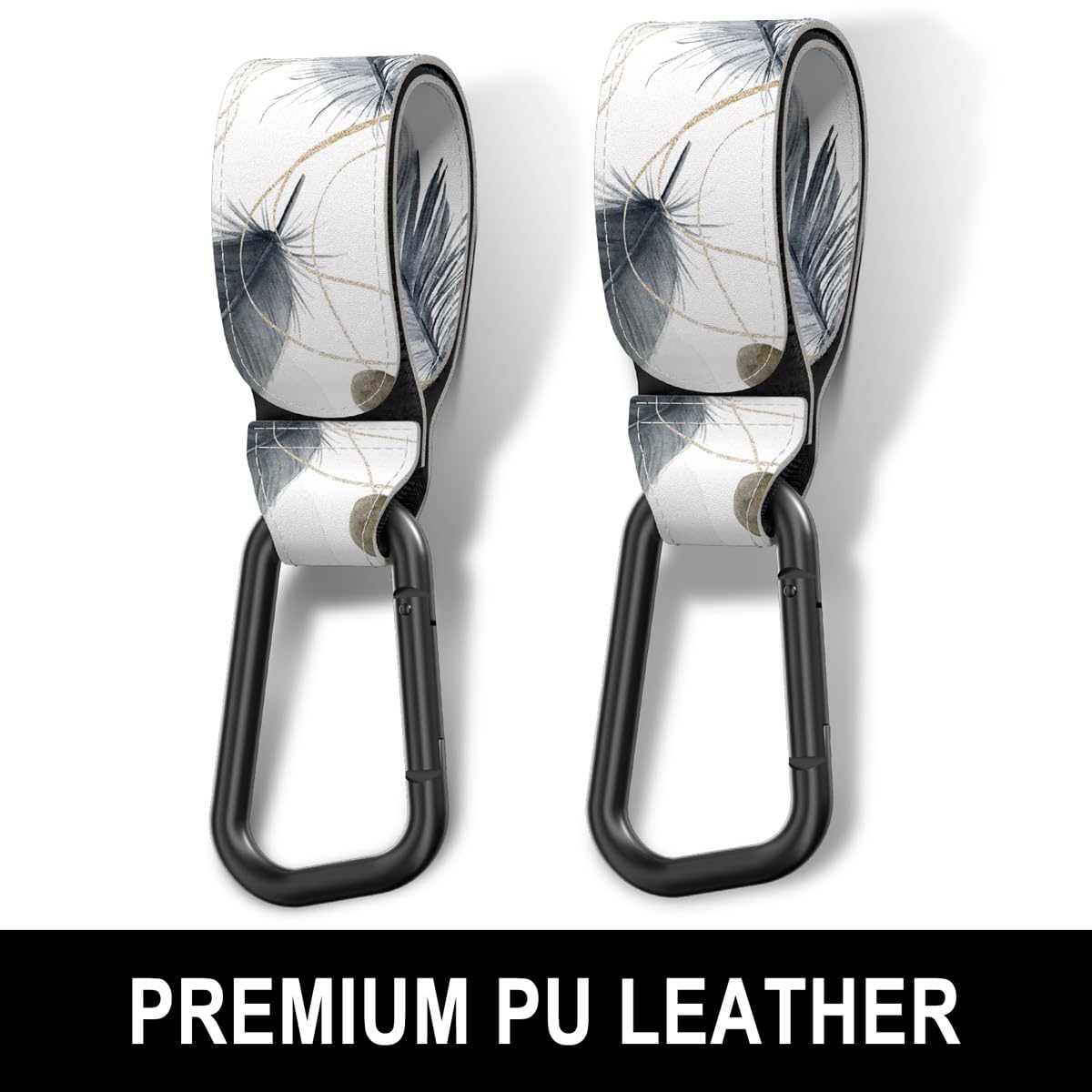 Baby Stroller Hooks for Hanging Bags, Universal Stroller Clips Accessories, Mommy Hook for Diaper Bag, Shopping Cart, Purse, Backpack - 2 Pack, Abstract Leaf