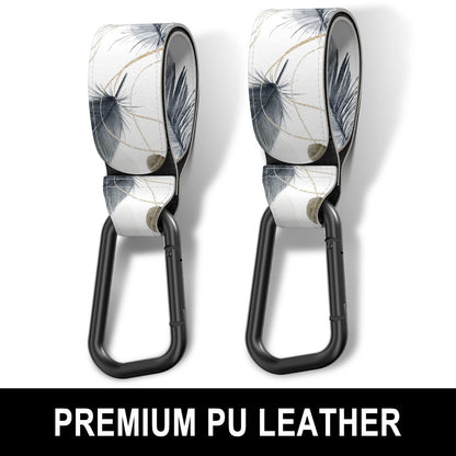 Baby Stroller Hooks for Hanging Bags, Universal Stroller Clips Accessories, Mommy Hook for Diaper Bag, Shopping Cart, Purse, Backpack - 2 Pack, Abstract Leaf