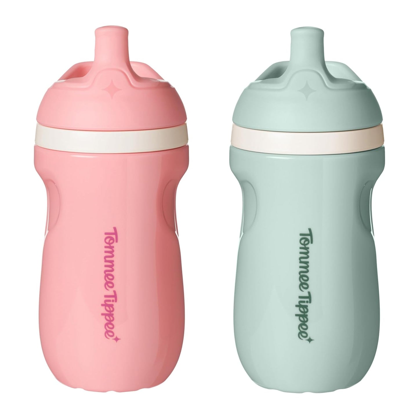 Tommee Tippee Insulated 9oz Sporty Spout Toddler Water Bottle, No Spill, Sippy Cups for Toddlers 1-3, Two-Piece Valve Helps Stop Spills, Green & Teal, BPA Free, Pack of 2