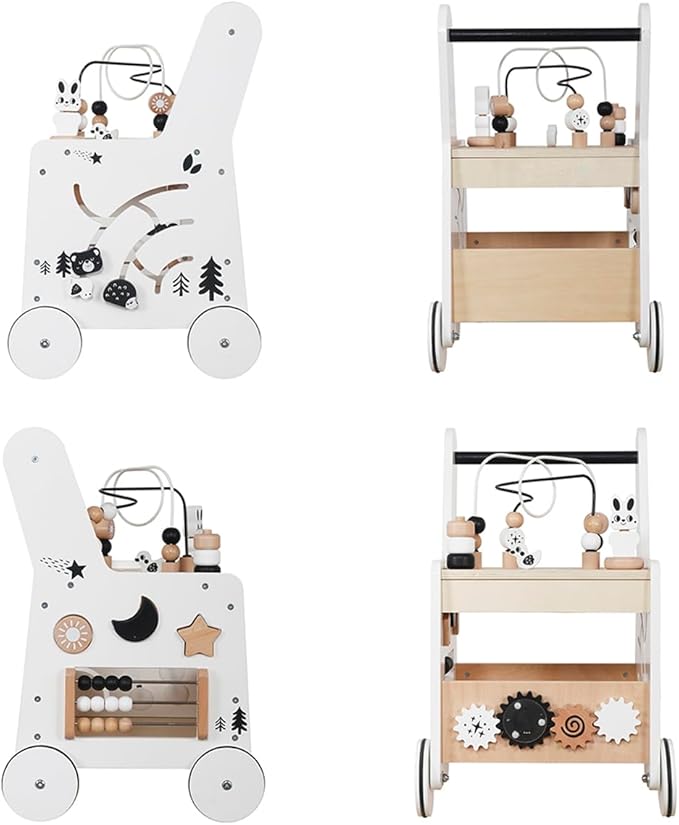 Wooden Baby Walker Activity Cubes,Baby Push Walker Toy for Toddler, 5in1 Montessori Learning&Educational Toys for 1+ Year Old Boy Girl | Sorting&Stacking | Bead Mazes and Counting Toys