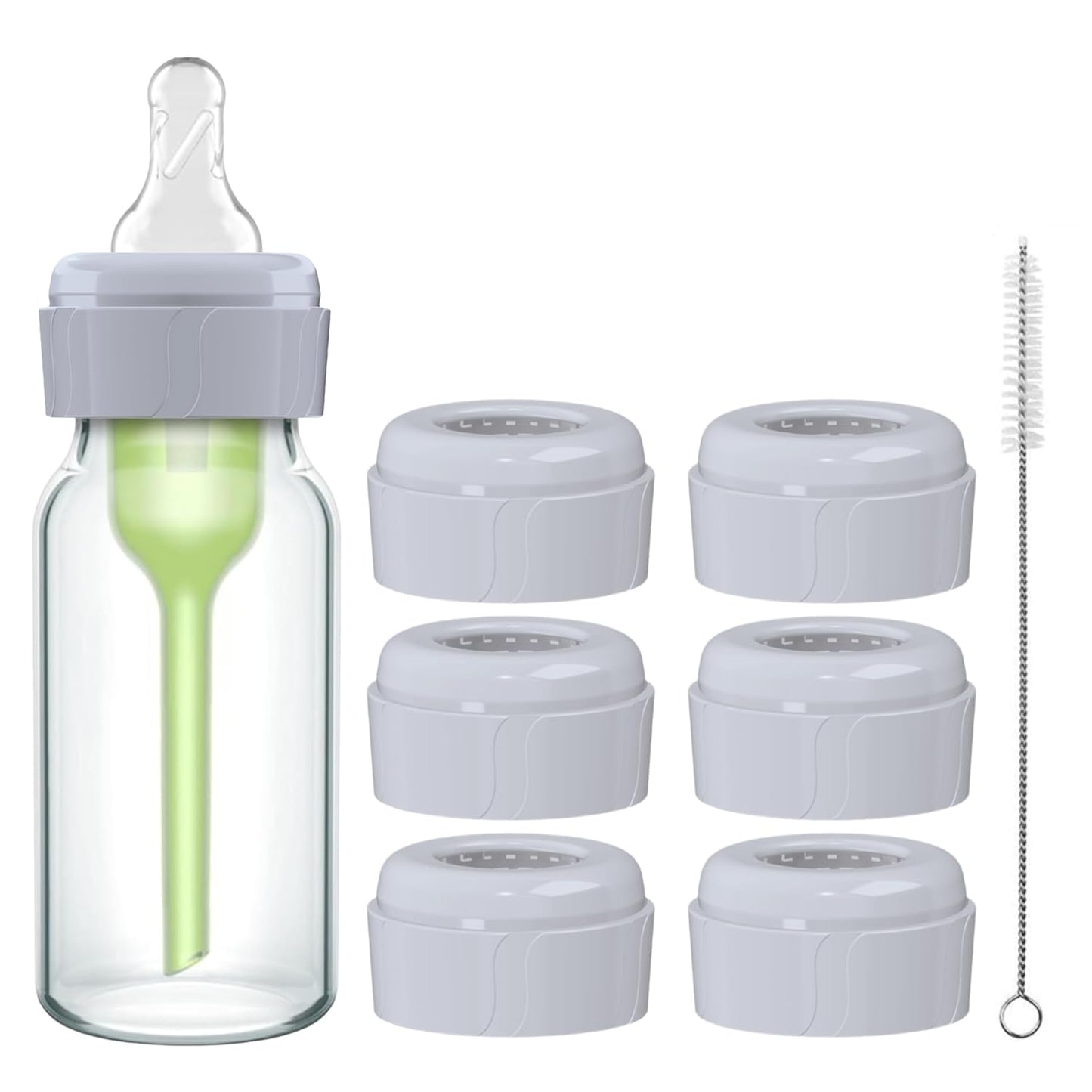 6pcs Replacement Baby Bottle Nipple Ring Collars w/Cleaning Brush for Dr. Brown's Narrow Bottles 4oz & 8oz | 1 Count(Pack of 6) BPA Free | Plastic & Glass Bottles | Mess-Free No Leak or Spills Collars