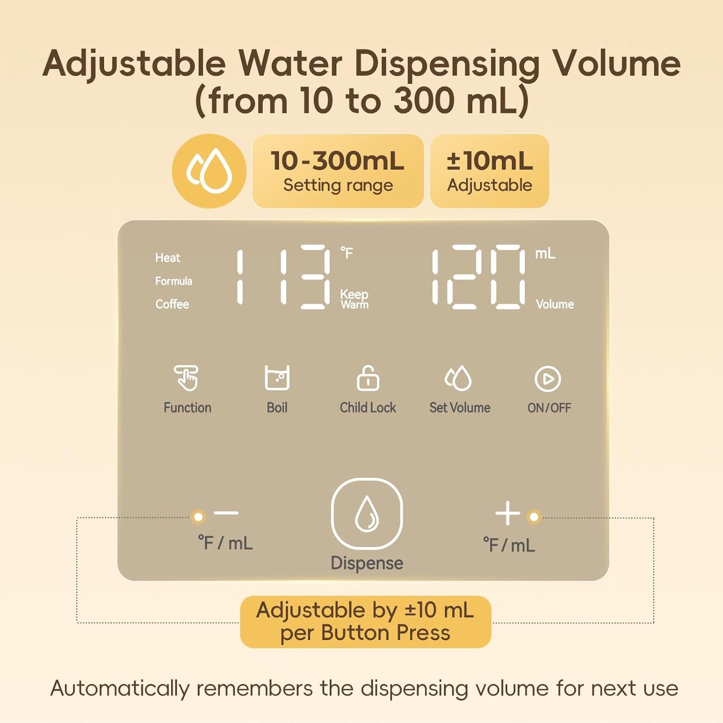Instant Warm Water Dispenser, Water Warmer for Baby Formula, Adjustable Temperature & Volume, Hot Water Dispenser for Baby Bottle with Night Light, Detachable 3L Glass Water Tank, 7x24H Keep Warm