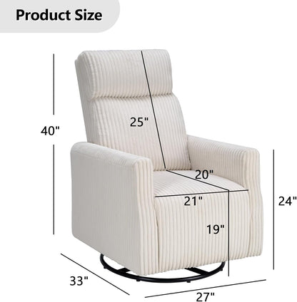CANMOV Swivel Rocker Chair for Nursery, Swivel Accent Chair with High Back and Arms, Corduroy Glider Chair for Living Room Bedroom Nursery, Grey
