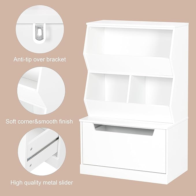 UTEX Kids Toy Storage Organizer, Bookshelf for Kids and Bookcase with Drawer, Children Open Storage Cubby for Playroom Nursery White