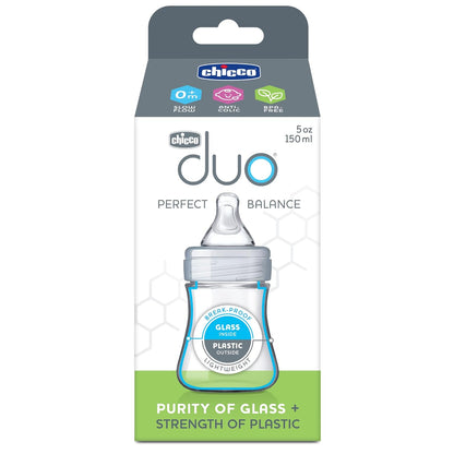 Chicco Duo 9oz Hybrid Baby Bottle, Real Glass Inside, Lightweight Plastic Outside, Patented Invinci-Glass Technology, Intui-Latch Nipple, 2-Pack, Clear/Pink