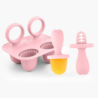 Silicone Baby Ice Pop Molds with Easy-Grip Handles, 4-Cavity Frozen Food Feeder Tray for Toddlers, Mini Popsicle Maker for Feeding Stage, Fruit Puree & Breast Milk Snacks(Olive Green)