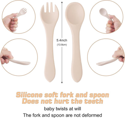 Qshare Powerful Suction Plates for Baby and Toddler,Baby Divided Plate,Thanksgiving Plates with Fork and Spoon,Duck Baby Plate Non-Slip,BPA Free,Microwave & Dishwasher Safe (Orange)