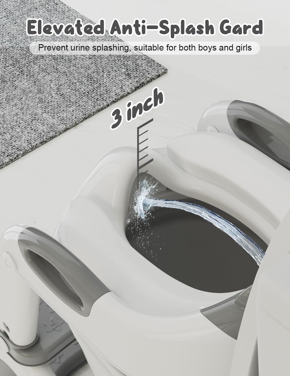 Potty Training Seat with Step Stool, Toddler Potty Training Toilet Seat with Non-Slip Step Splash Guard Safety Handles and Waterproof Cushion, 2 In 1 Toddler Potty Seat