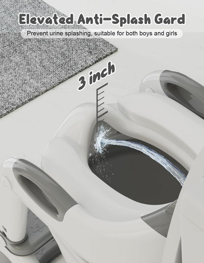 Potty Training Seat with Step Stool, Toddler Potty Training Toilet Seat with Non-Slip Step Splash Guard Safety Handles and Waterproof Cushion, 2 In 1 Toddler Potty Seat