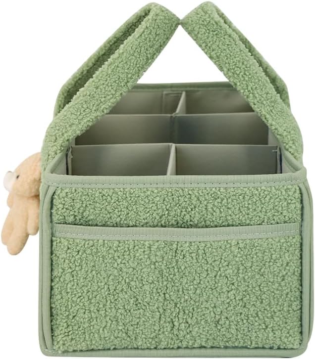 Buzz&Bloom Baby Teddy Diaper Caddy Organizer, Stylish Storage Basket for Newborn Essentials and Diaper Station, Gift for Baby Shower and Registry Must-Have (Beige)