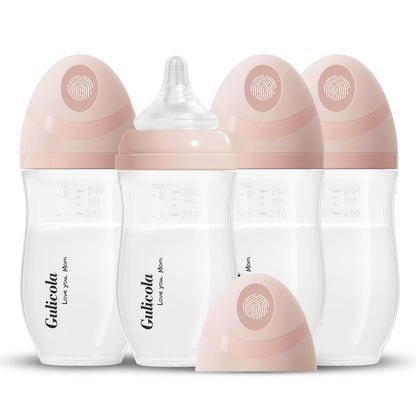 Gulicola Natural PP Baby Breastfeeding Bottles, Medium Flow Nipples (M), 3 Months +, White, 8 oz - 2pks
