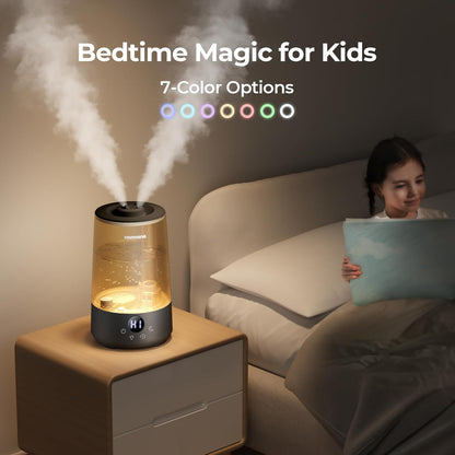 Homvana Humidifiers for Bedroom Home, 3.6 L Cool Mist Top-Fill 34H Super Long Time, Quiet 23dB, Baby Humidifier, Oil Diffuser for Large Room, House, Plant, Nursery, Office, BPA FREE, Ultrasonic (Grey)
