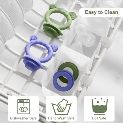 WAJIAYON Baby Breastmilk Popsicle Molds & Baby Fruit Feeder (4 Pack), Infant Food Freezer Tray Storage Containers, Silicone Teething Pacifier Feeder and Teether for Babies,Boys and Girls-Pink&Purple