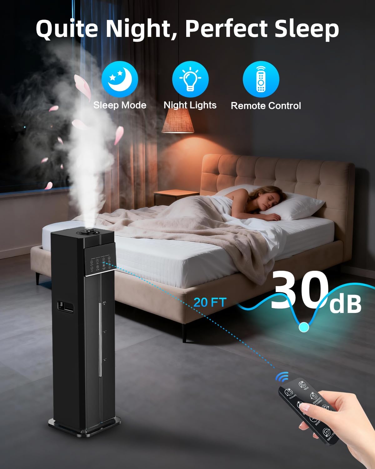 Cool Mist Humidifiers for Bedroom, Ultrasonic 2.4Gal 9L Quiet Top-Fill, Easy Clean with Essential Oil Tray, 360°Nozzle, 4 Speed, Remote, 60H Runtime, for Baby, Adults, Plants, Home, House, Large Room