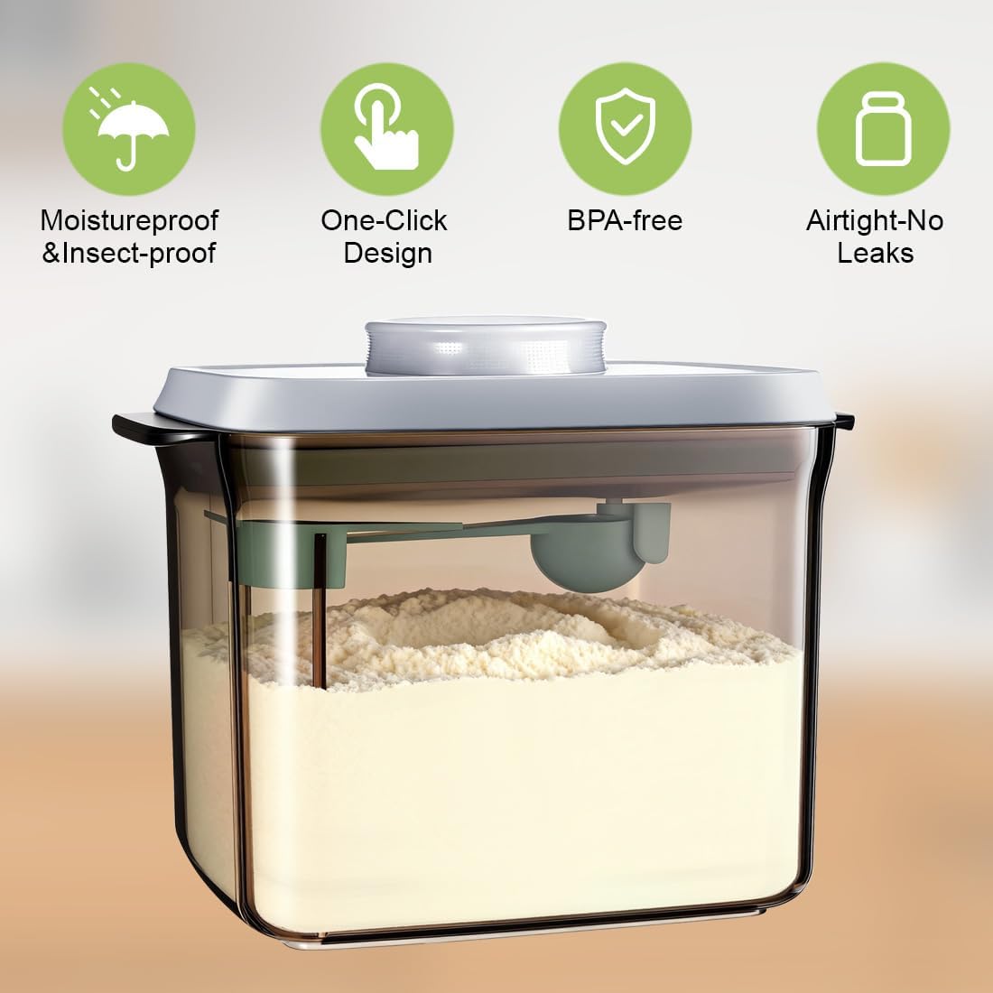 Formula Container 1000ml Food Storage Containers Airtight Formula Dispenser with Pop Lid Kitchen Pantry Organizer, Brown
