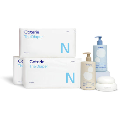 Coterie Baby Dry Skin Skincare Essentials Set | 16.2 oz Face + Body Lotion, 4.7 oz Diaper + Dry Skin Balm | Fragrance Free, Safe for Sensitive Skin, Hypoallergenic, Microbiome Friendly, Eczema Safe