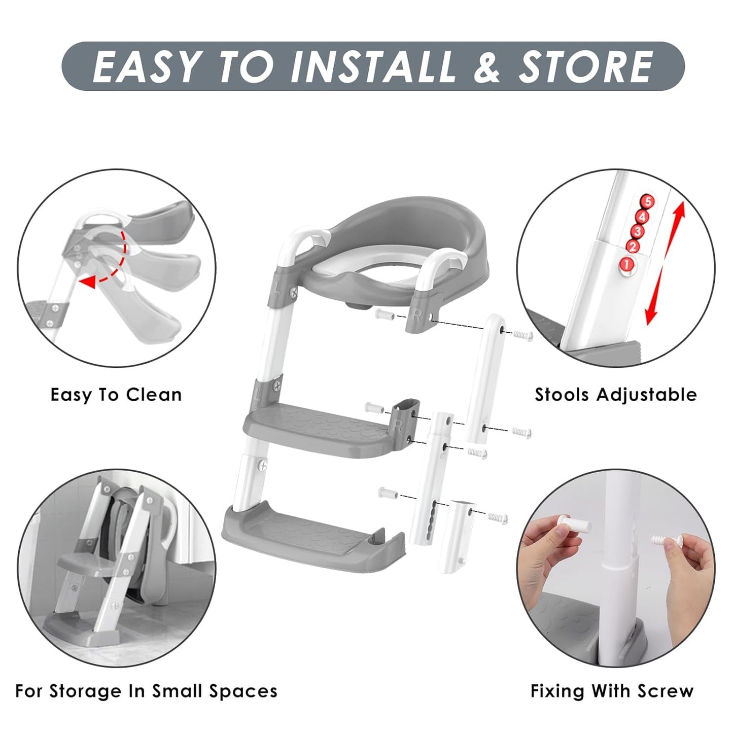 Potty Training Seat with Step Stool Ladder, Toddler Potty Training Toilet for Boys Kids, Potty Chair Adjustable Potty Seat for Toilet with Anti-Slip Wide Steps Splash Guard Safety Handles