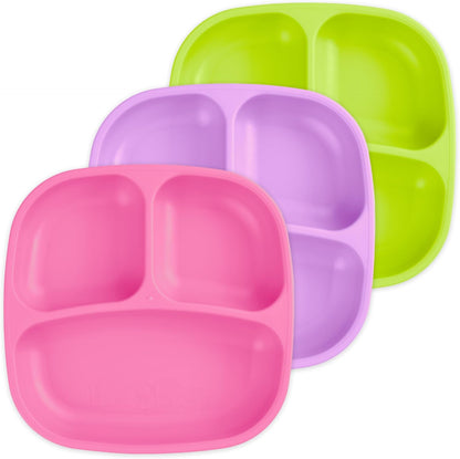 Re-Play Toddler Plates with Dividers - Deep-Walled 3 Compartments Divided Plates for Kids - Dishwasher & Microwave Safe - Made in USA - Set of 3-7.37" x 7.37" x 1.25" - Beach Baby