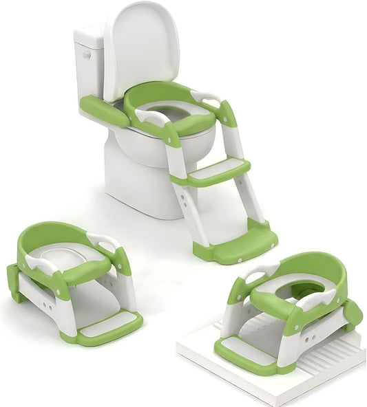 Potty Training Seat - 2026 Upgraded 3-in-1 Foldable Potty Chair with Adjustable Step Stool, Removable Cushion & Splash Guard, Portable Potty Training Toilet for Toddler Boys and Girls (Cyan)
