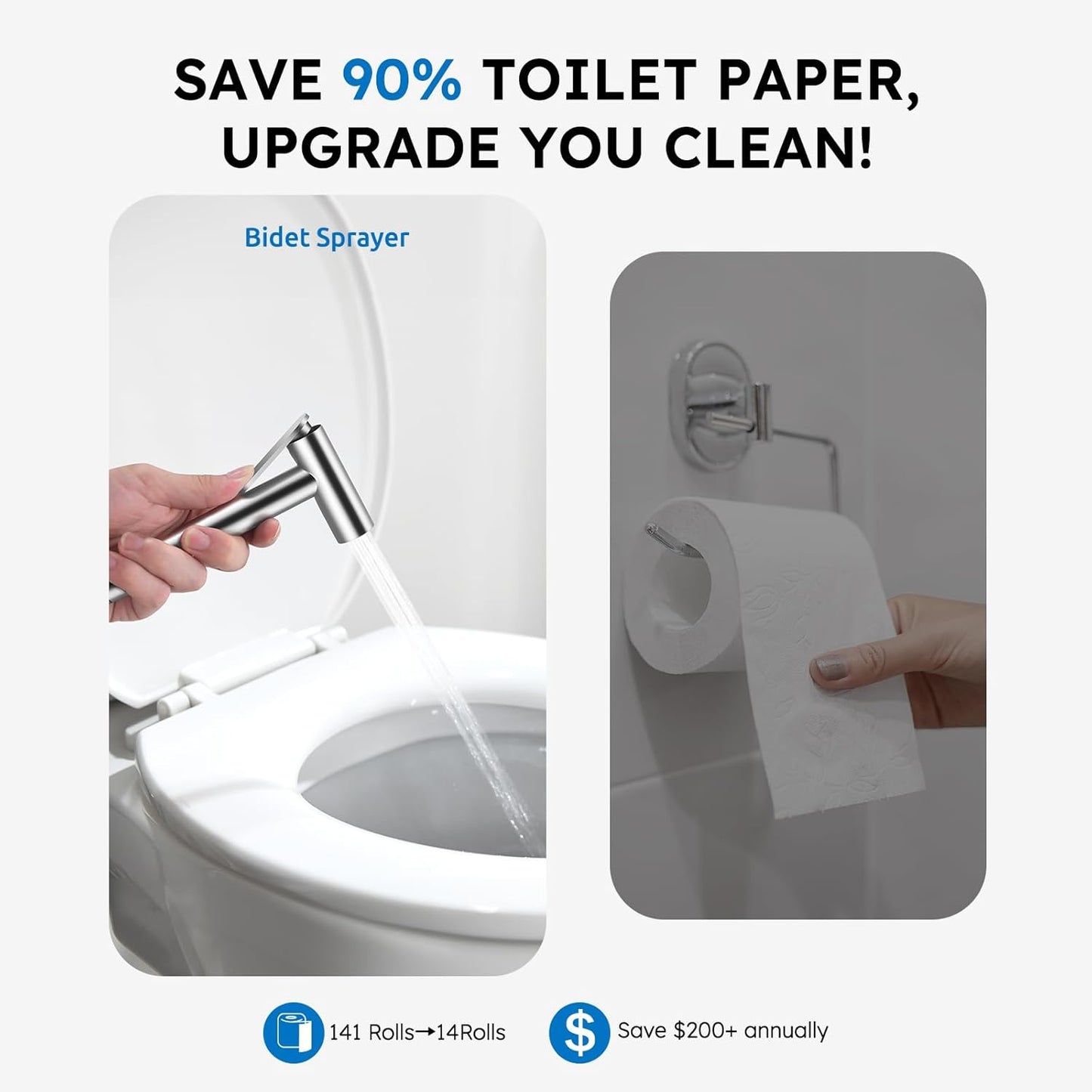 Arofa Handheld Bidet Sprayer for Toilet - 2 Pack Bidets Faucet for Existing Toilets Cloth Diaper Jet Sprayer, Stainless Steel Muslim Shower with Bidet Hose for Feminine Wash