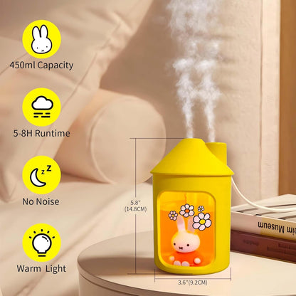 Mipow x miffy BTA700M Cool Mist Humidifier for Bedroom,Ultrasonic Quiet Humidifier with Night Light,450 ML Double Spray Humidifiers for Nursery,Office Indoor Plants (Pink), Gift for Mother's Day