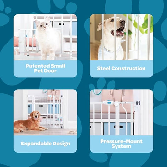 Carlson 29.5–36.5” Extra Wide Dog Gate with Small Pet Door, Walk-Through Pressure Mounted Metal Indoor Pet Safety Gate, Tested and Trusted by Pet Parents, American Designed, American Owned