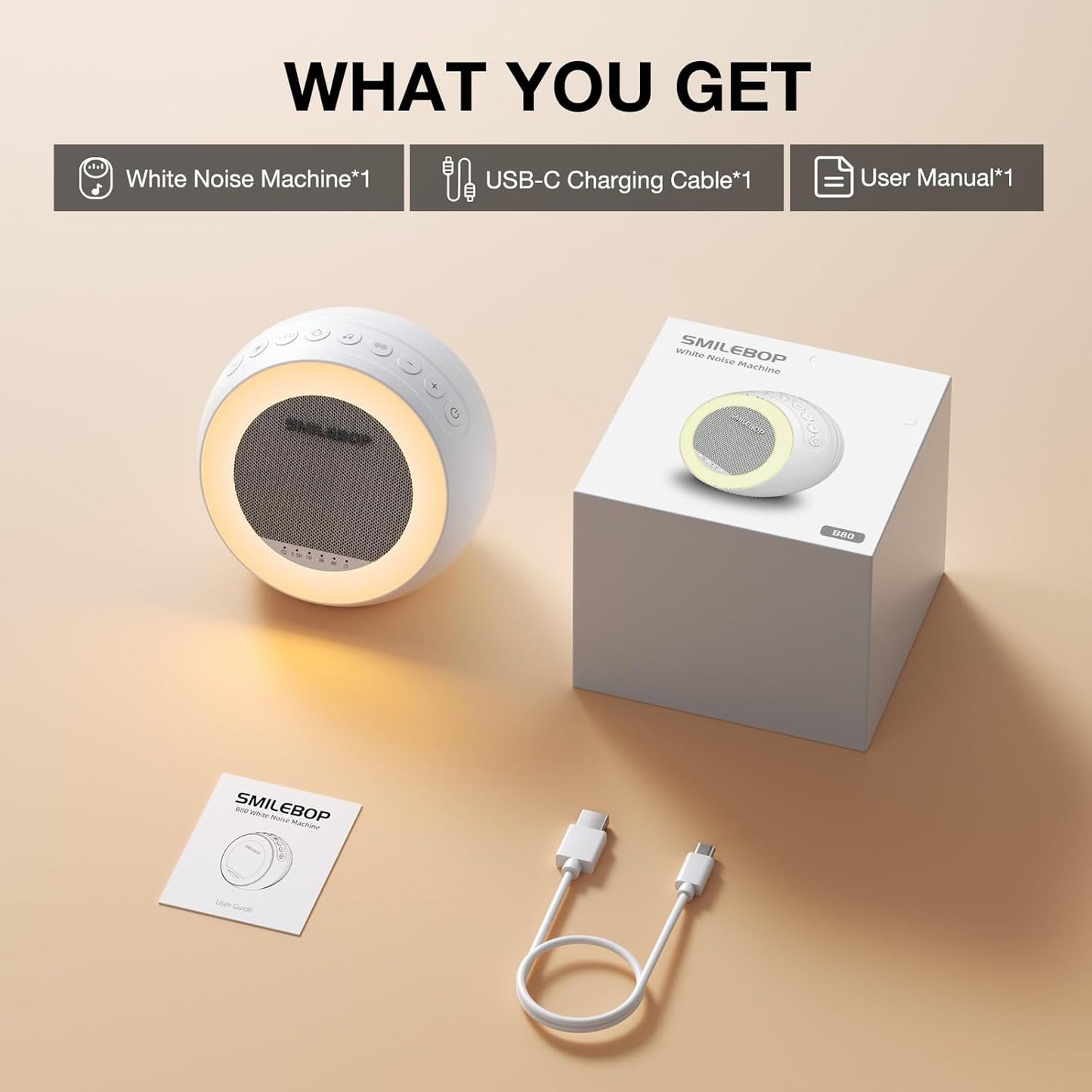 White Noise Sound Machine with Night Light, Portable Sound Machine for Baby and Adults with 10-Color Night Light, 32 Soothing Sounds & 5 Timer for Nursery, Home Office Privacy and Travel