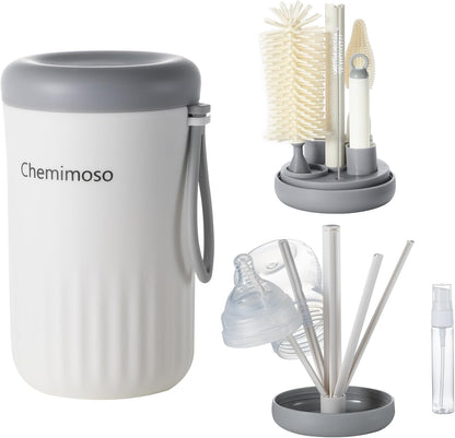 Chemimoso Travel Silicone Baby Bottle Cleaner Brush Set, Foldable Baby Bottle Drying Rack, Essential Cleaning Set for Outdoor Travel, Orange and Green