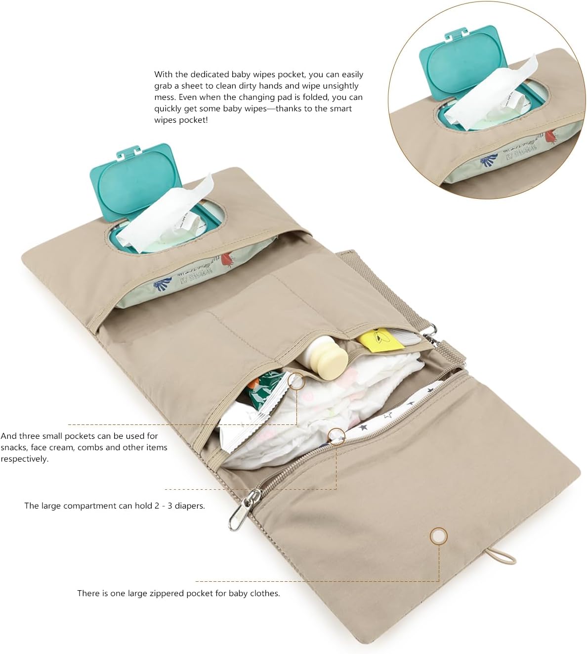 MOMIGO Baby Diaper Bag Organizer Pouches - Waterproof Pod Foldable Diaper Organizer Set, Cute Bear Bag Gift for Baby Shower (Black)