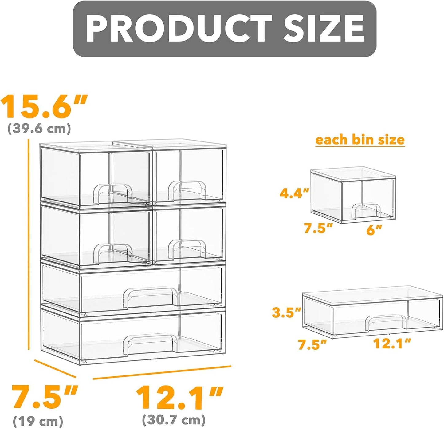 SpaceAid Bottle Storage Organizer Baby - Acrylic Bottles Station Organizer Container, Stackable Clear Drawers for Countertop, Vanity, Bathroom, Cabinet, Pantry Organization, 5 Pack, 2S2M1L, 15.4" H